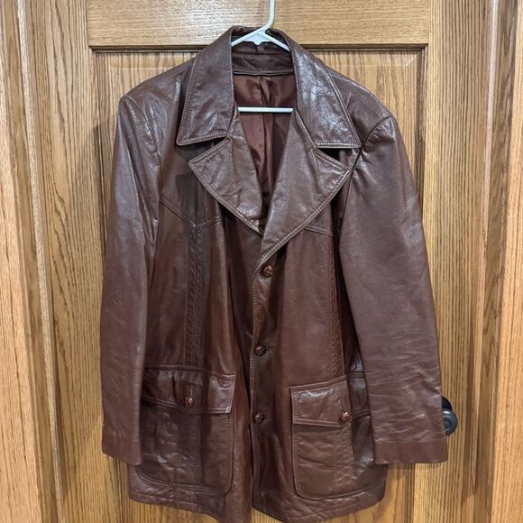 Vintage 1970s Brown Genuine Leather Coat – Medium / Large (See Measurements)